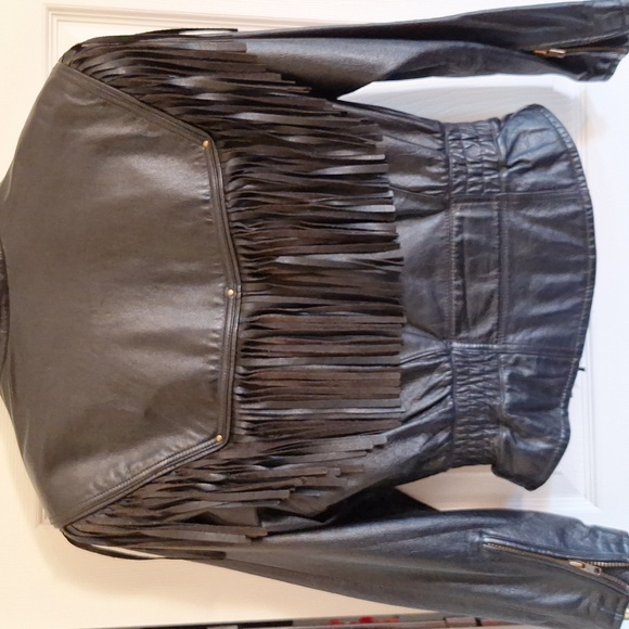Wilsons Black  Leather Fringe Biker Jacket Ladies M - Picture 5 of 8